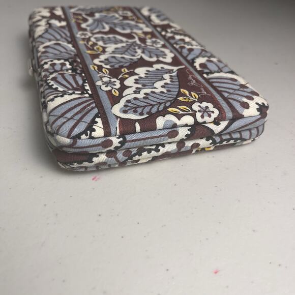 Vera Bradley Blooms Slate Wallet Hard Case Quilted Floral Blue Brown 8x5" - Picture 8 of 13